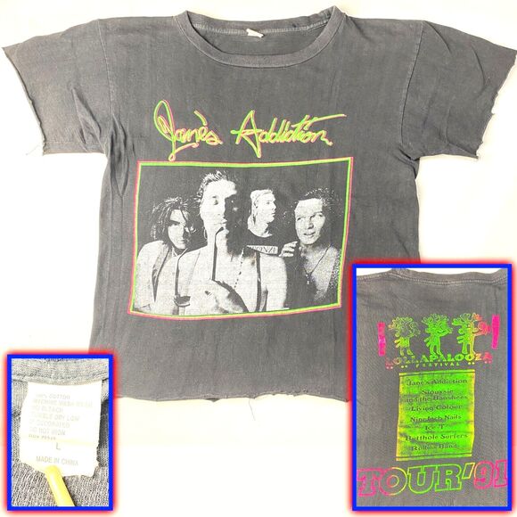 Vintage JANE'S ADDICTION Lollapalooza TOUR 1991 Tshirt! Distressed Band Merch L - Picture 1 of 16